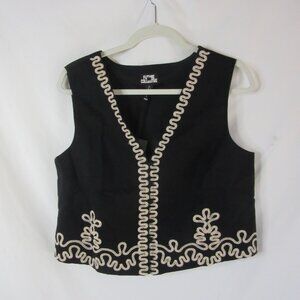 Future Collective Embroidered Linen Vest Top Black Cream Size Medium NWT